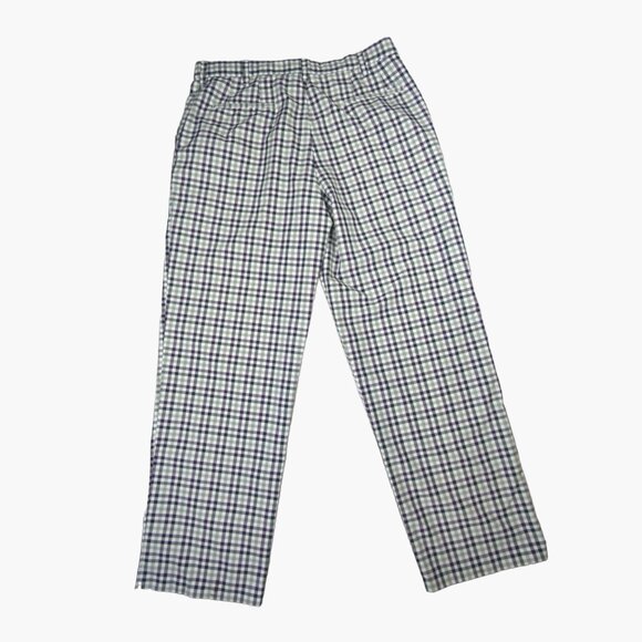 Izod Performance Golf Mens 37x32 Purple Black Plaid Flat Front Pants - Picture 8 of 8